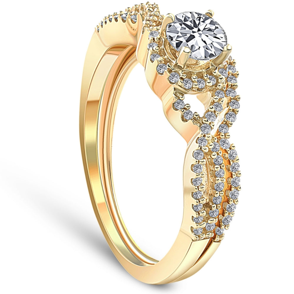 3/4 Ct Diamond Engagement Infinity Wedding Ring Set 14k Yellow Gold