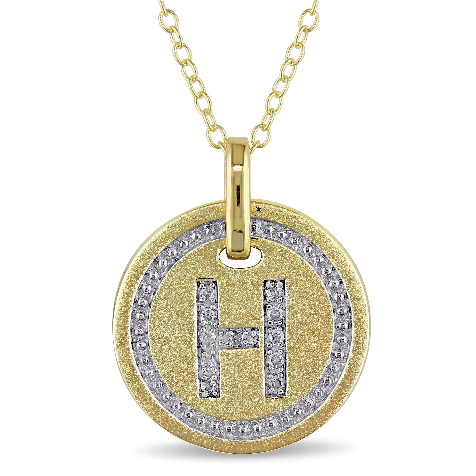 Mimi & Max H Initial Diamond Accent Pendant with Chain in Yellow Plated Sterling Silver