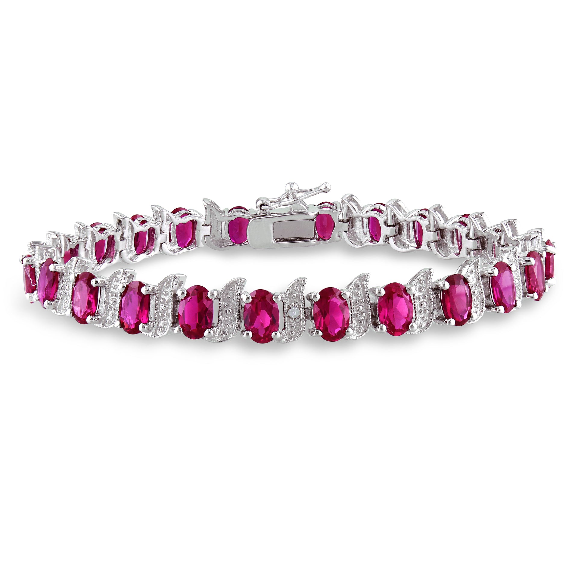 Mimi & Max 18ct TGW Created Ruby and Diamond S-Link Bracelet in Sterling Silver