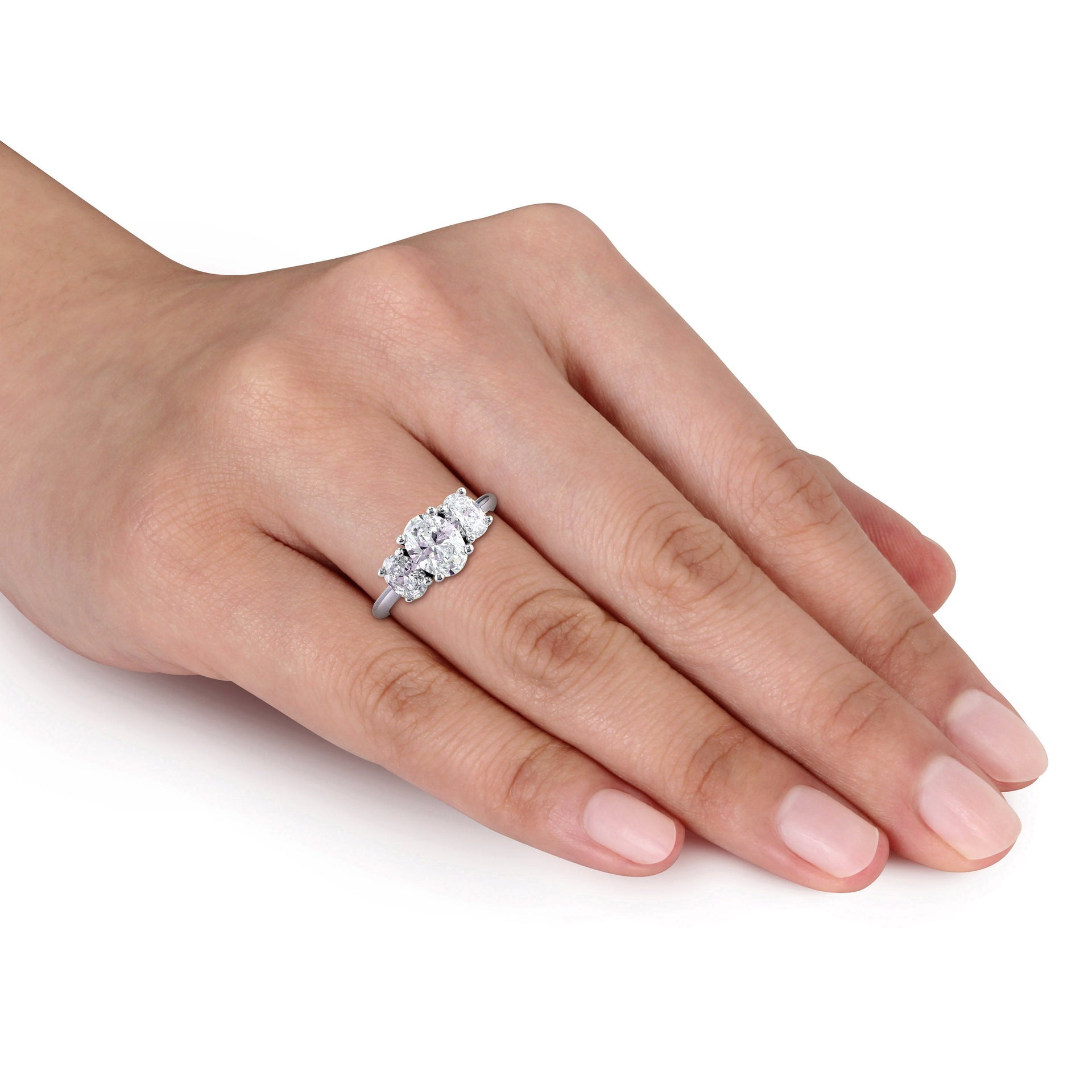 1 1/2 ct TW Oval-Cut Diamond 3-Stone Engagement Ring in 18k White Gold
