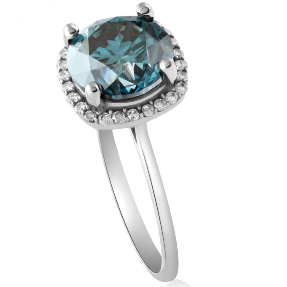 3 1/4 ct Blue Diamond Halo Engagement Ring Lab Grown in 14k White Gold