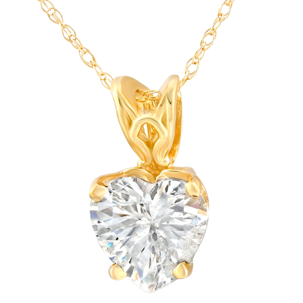 7mm Heart Shaped Women's White Topaz Pendant 14k White or Yellow Gold Necklace