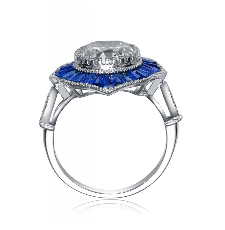 GENEVIVE Sterling Silver Sapphire Cubic Zirconia Modern Ring