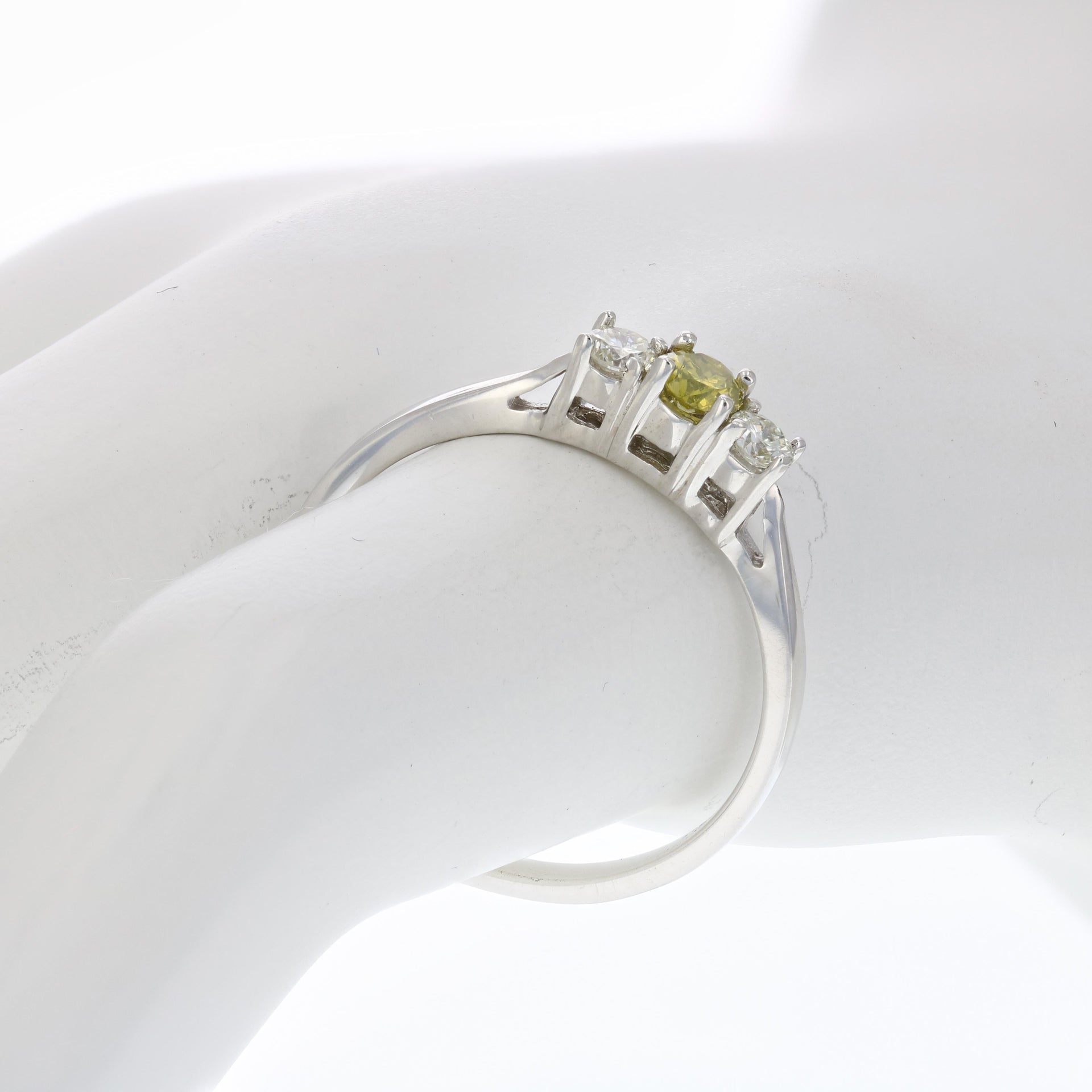 1/4 cttw 3 Stone Yellow and White Diamond Engagement Ring 14K White Gold