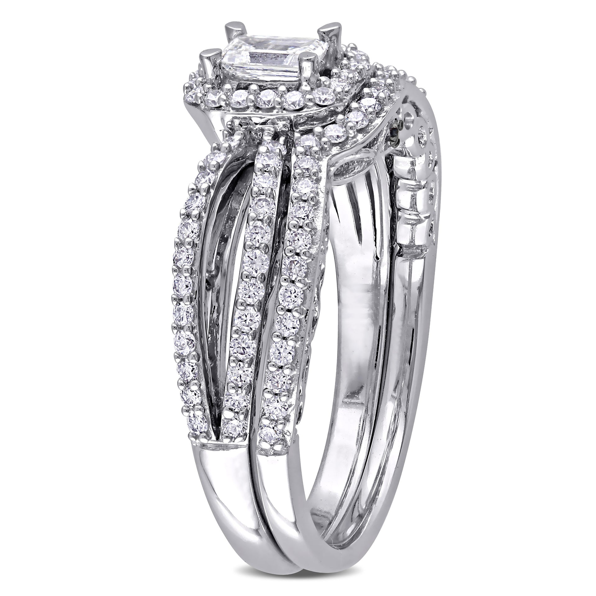 Mimi & Max 3/4ct TW Emerald Round Shape Diamond Halo Split Shank Bridal Set 14k White Gold