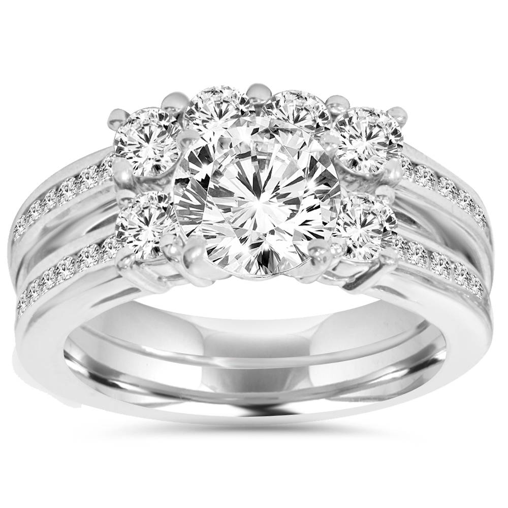 3 1/2 CT Enhanced Diamond Engagement Ring Wedding Set 14K White Gold