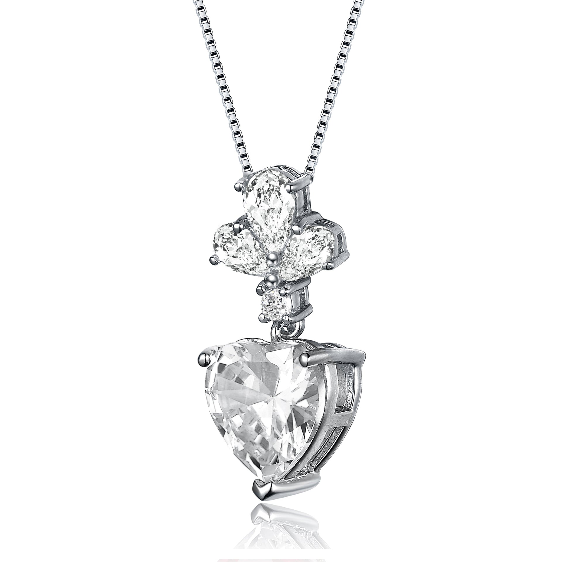 Sterling Silver Clear Cubic Zirconia Accent Heart Shaped Pendant Necklace