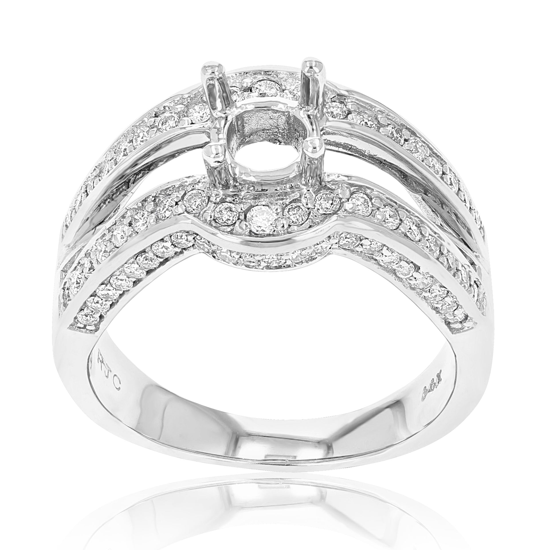 1.10 cttw Semi Mount Diamond Engagement Ring 14K White Gold Round Bridal