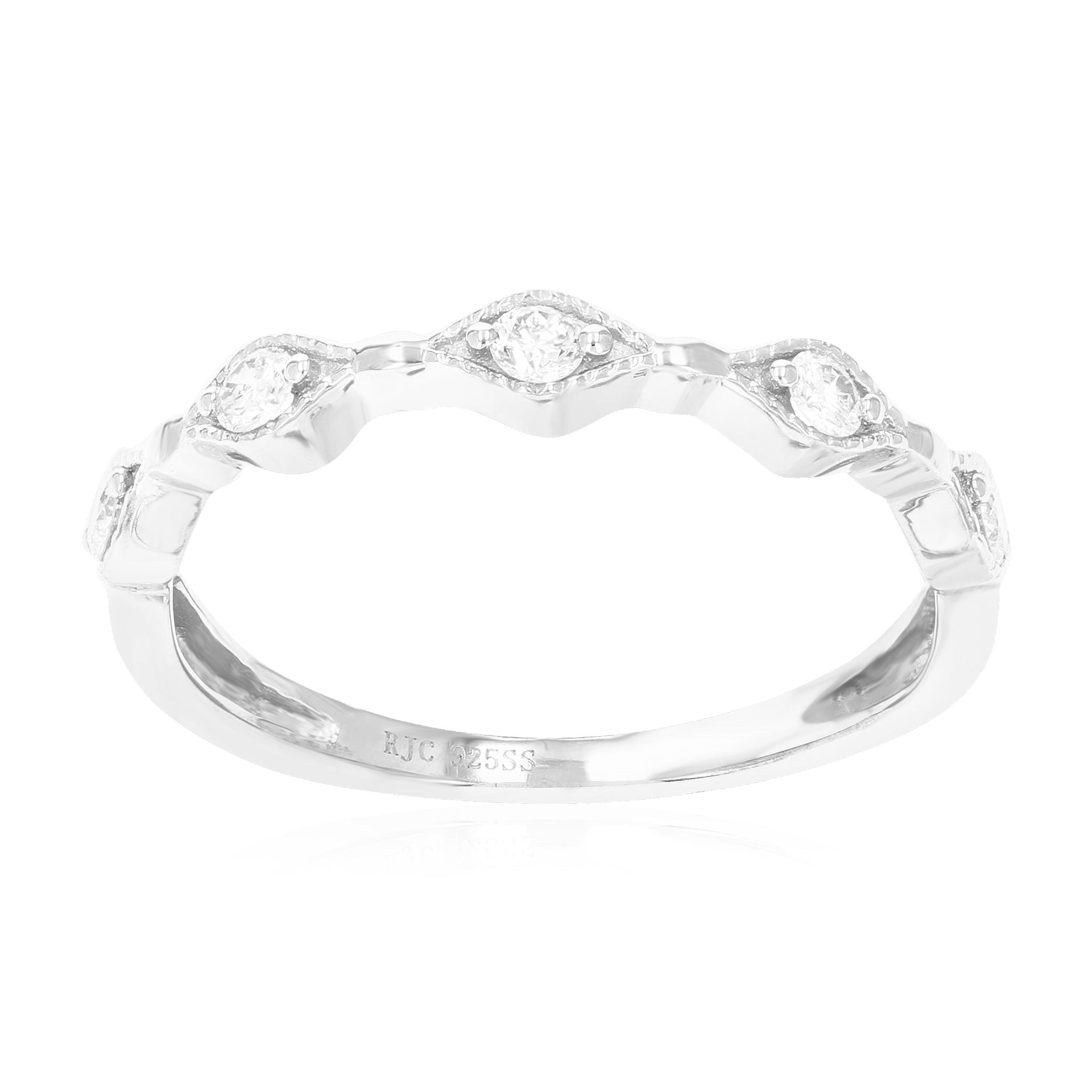 1/5 cttw 5 Stones Round Cut Lab Grown Diamond Wedding Band .925 Sterling Silver Prong Set