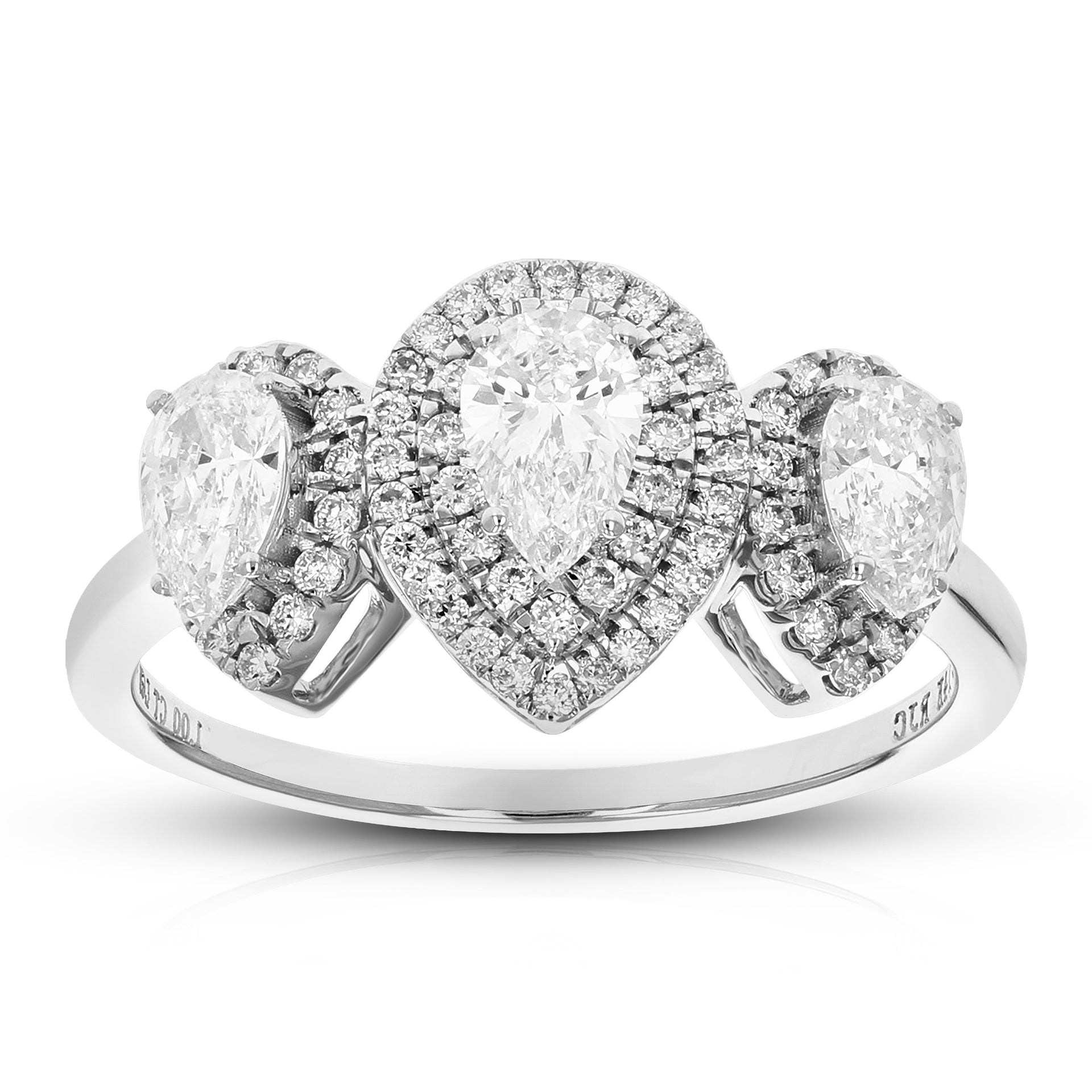 1 cttw Pear Cut Lab Grown Diamond Engagement Ring 71 Stones 14K White Gold Prong Set 2/3 Inch