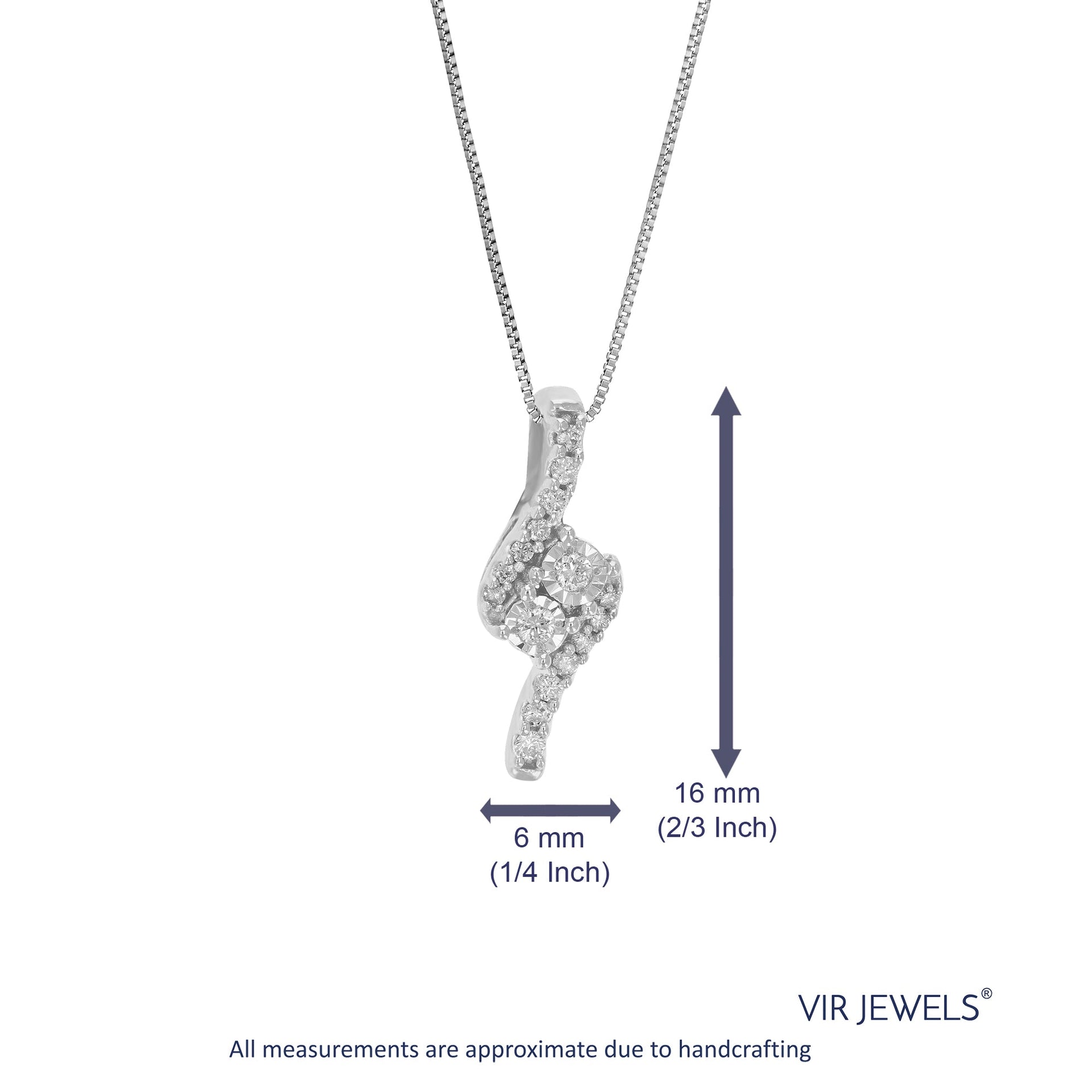 1/10 cttw Lab Grown Round Diamond .925 Sterling Silver Pendant Necklace 1/4 Inch With 18 Inch Chain