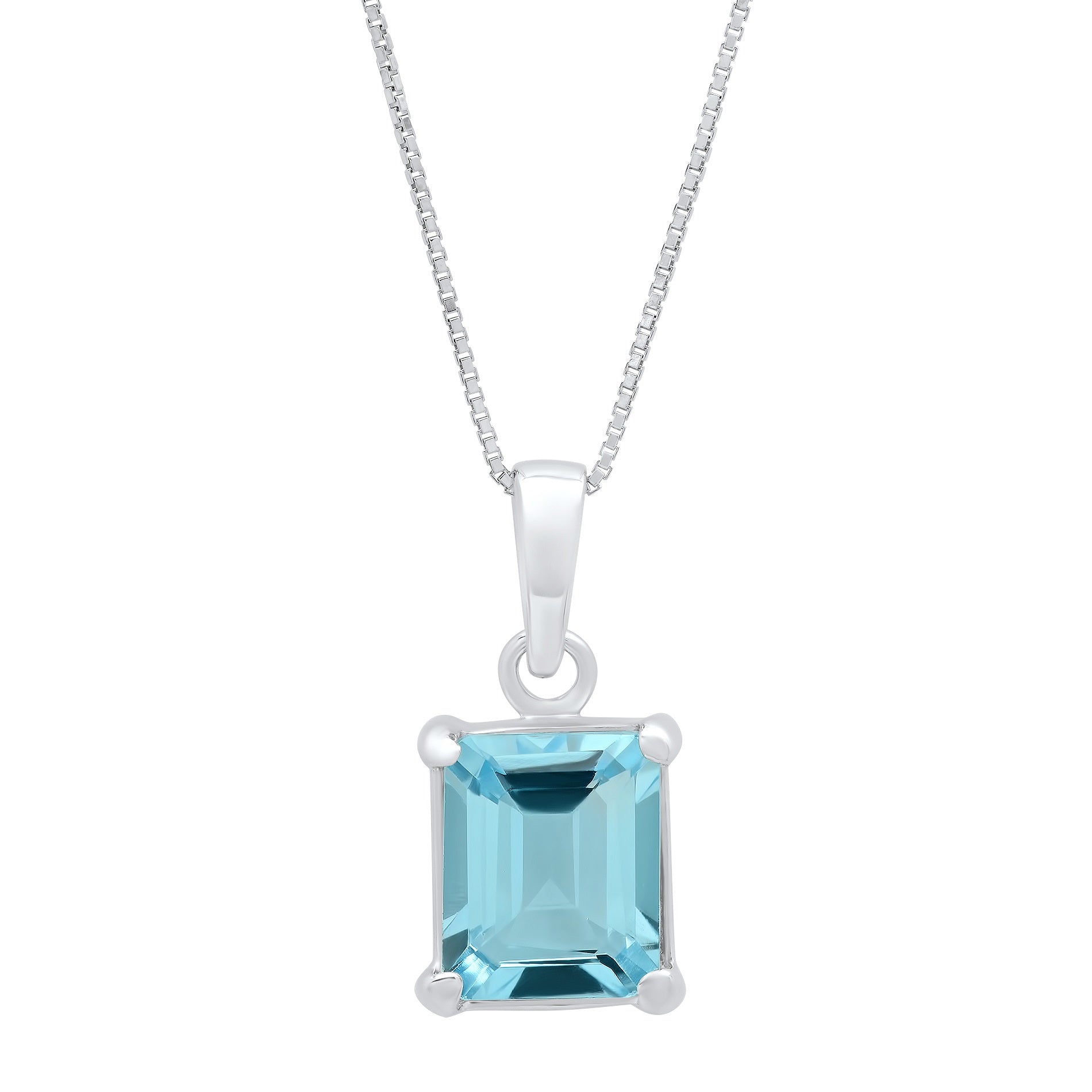 Sterling Silver 8x10 Emerald Cut Gemstone Pendant