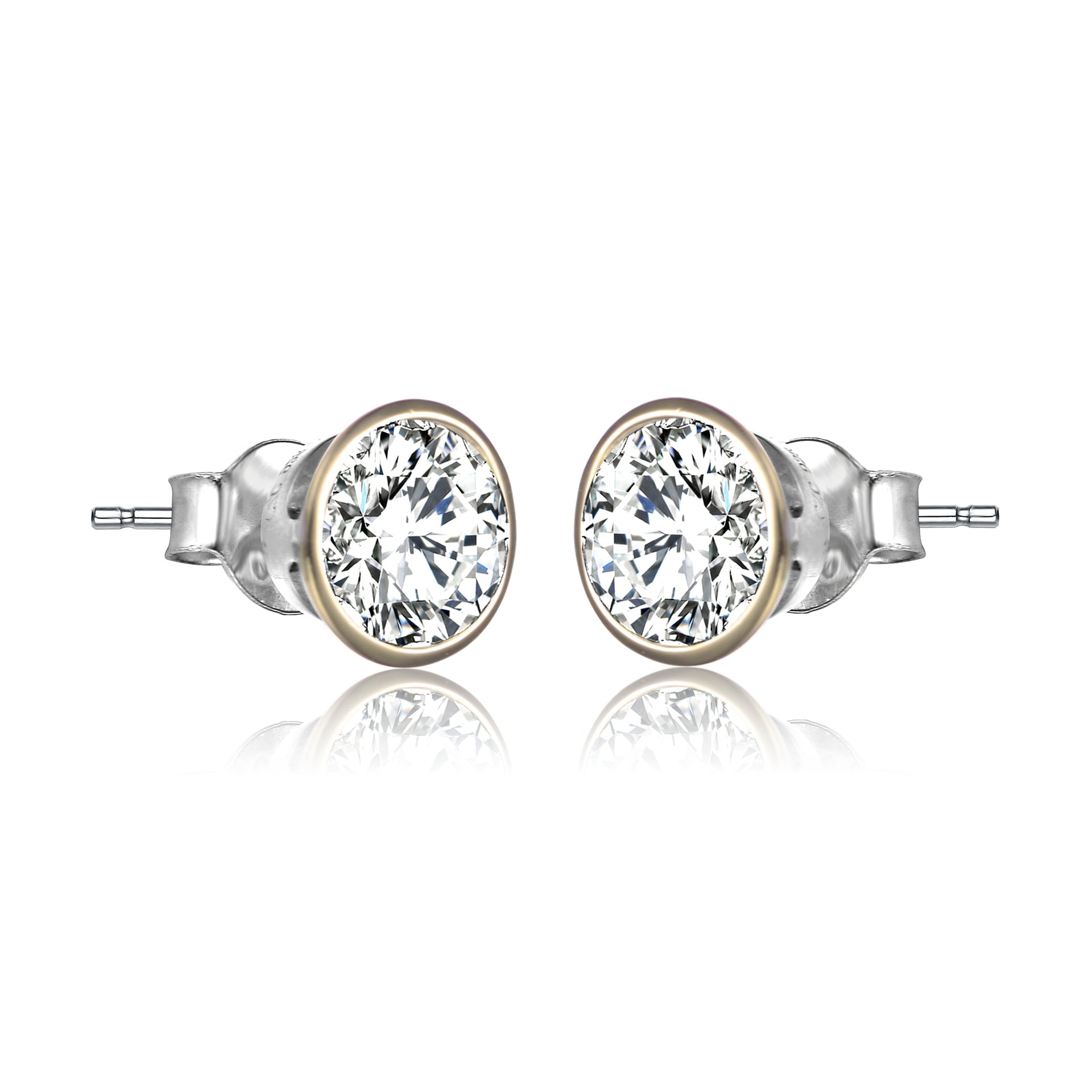 Sterling Silver Gold Plated Cubic Zirconia Stud Earrings