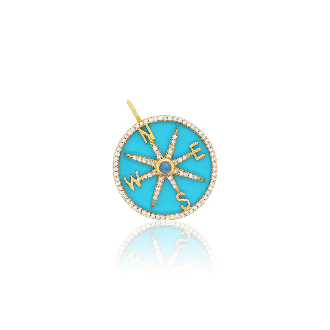 Turquoise And Diamond Halo Compass Charm