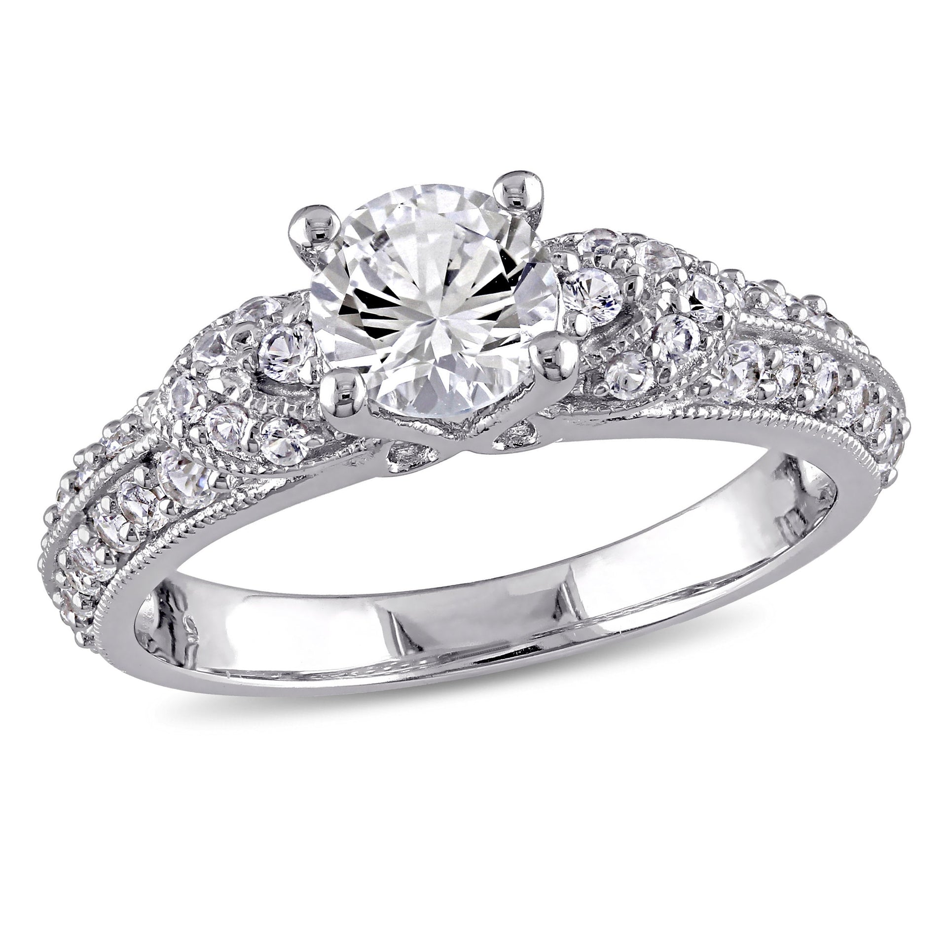 Created White Sapphire Engagement Ring in Sterling Silver