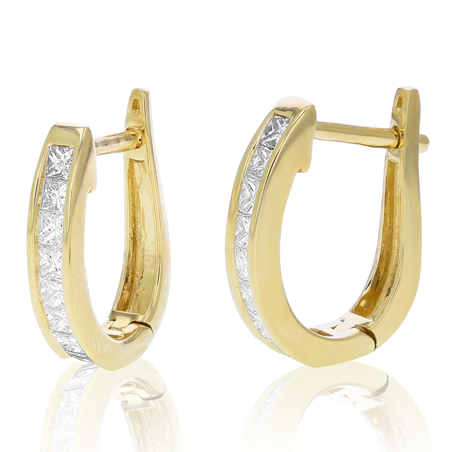 1 cttw Princess Cut Diamond Hoop Earrings 14K Yellow Gold Channel Set 1/2 Inch