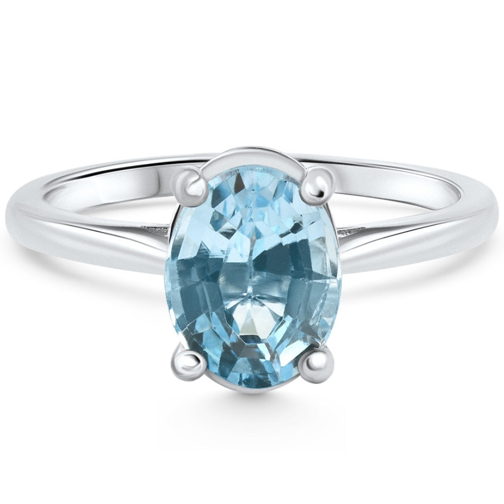 1 1/2ct Oval Blue Topaz Solitaire Anniversary Ring 10k Gold