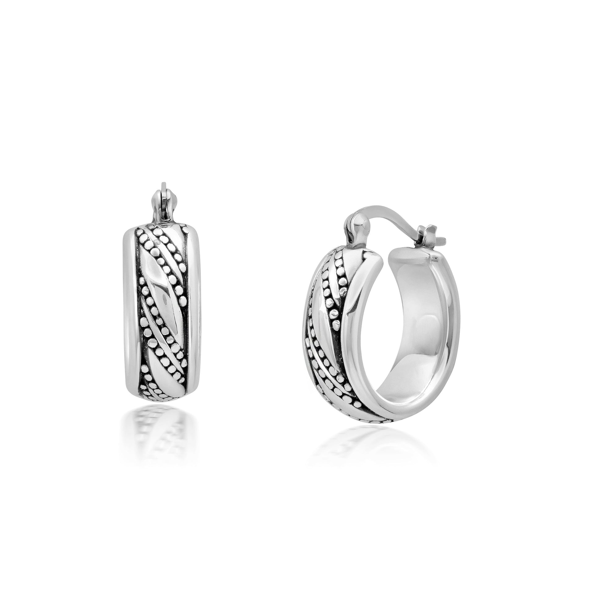 Sterling Silver Beaded Wave Hoop Earrings