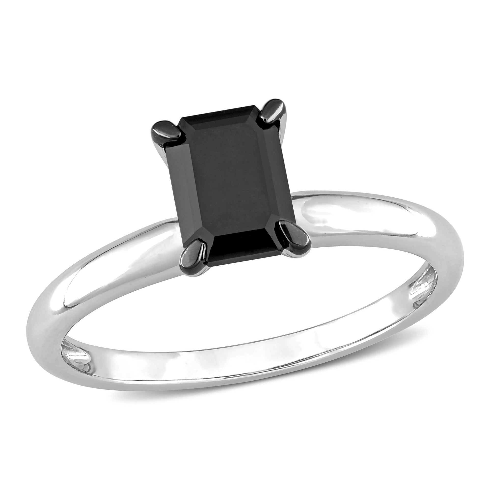 Mimi & Max 1ct TW Emerald Cut Black Diamond Solitaire Engagement Ring 14k White Gold