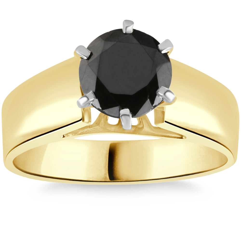 2 ct Round Black Diamond Solitaire Engagement Ring 14k Yellow Gold