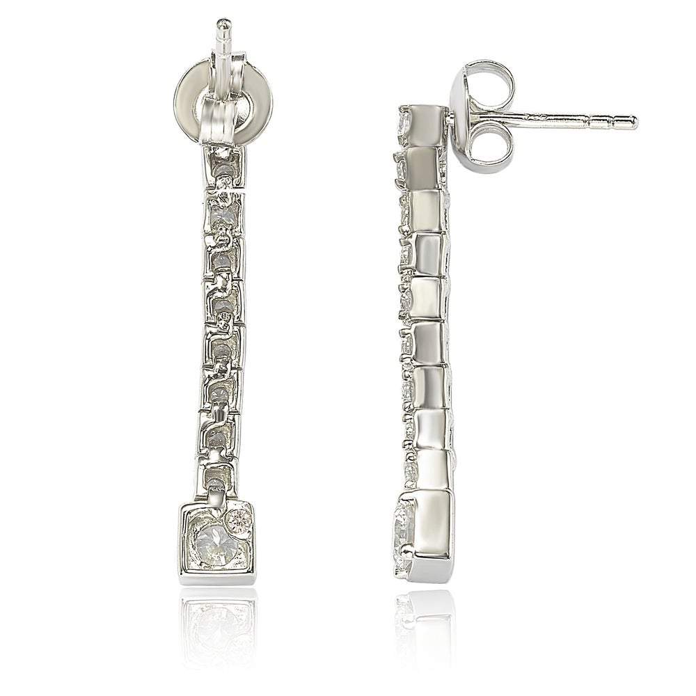 Suzy Levian Sterling Silver Cubic Zirconia White Graduating Line Dangle Earrings
