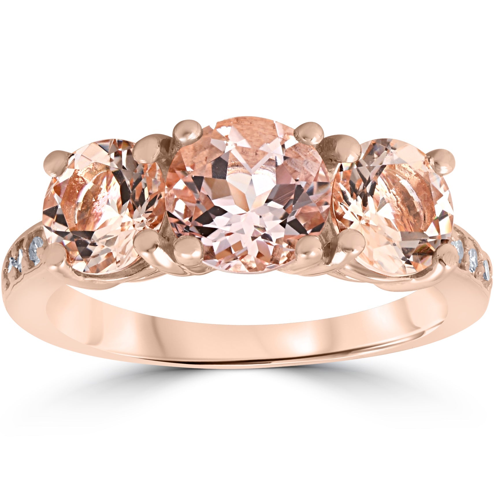 3 1/4 ct Morganite & Diamond 3-Stone Ring 14k Rose Gold