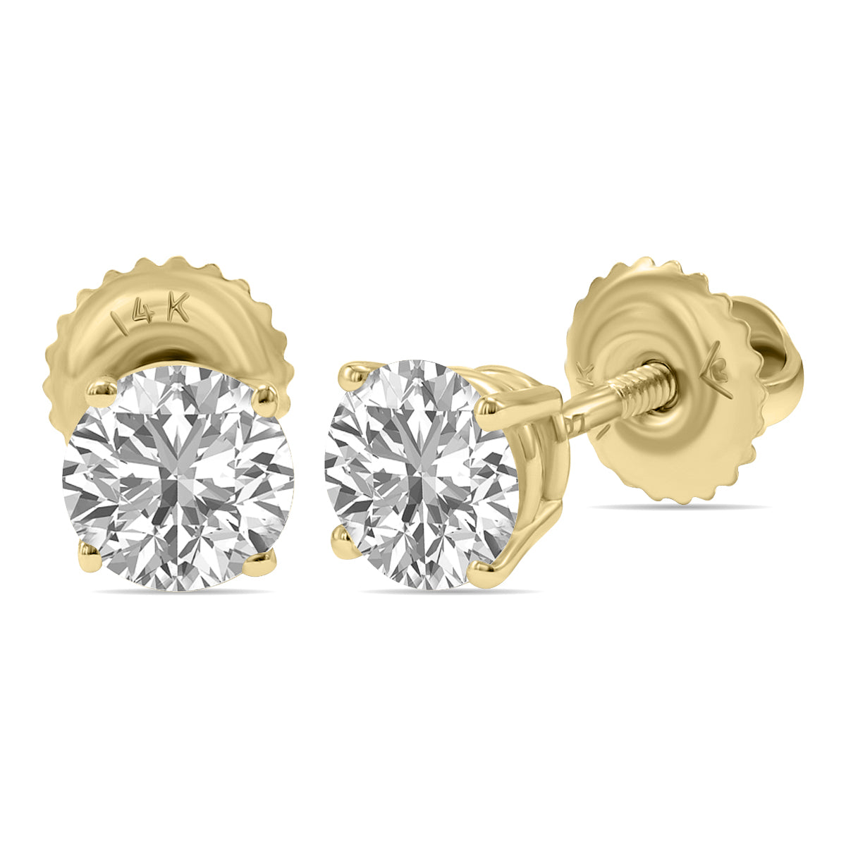 Lab Grown 1 Carat Total Weight Diamond Solitaire Earrings In 14K Yellow Gold