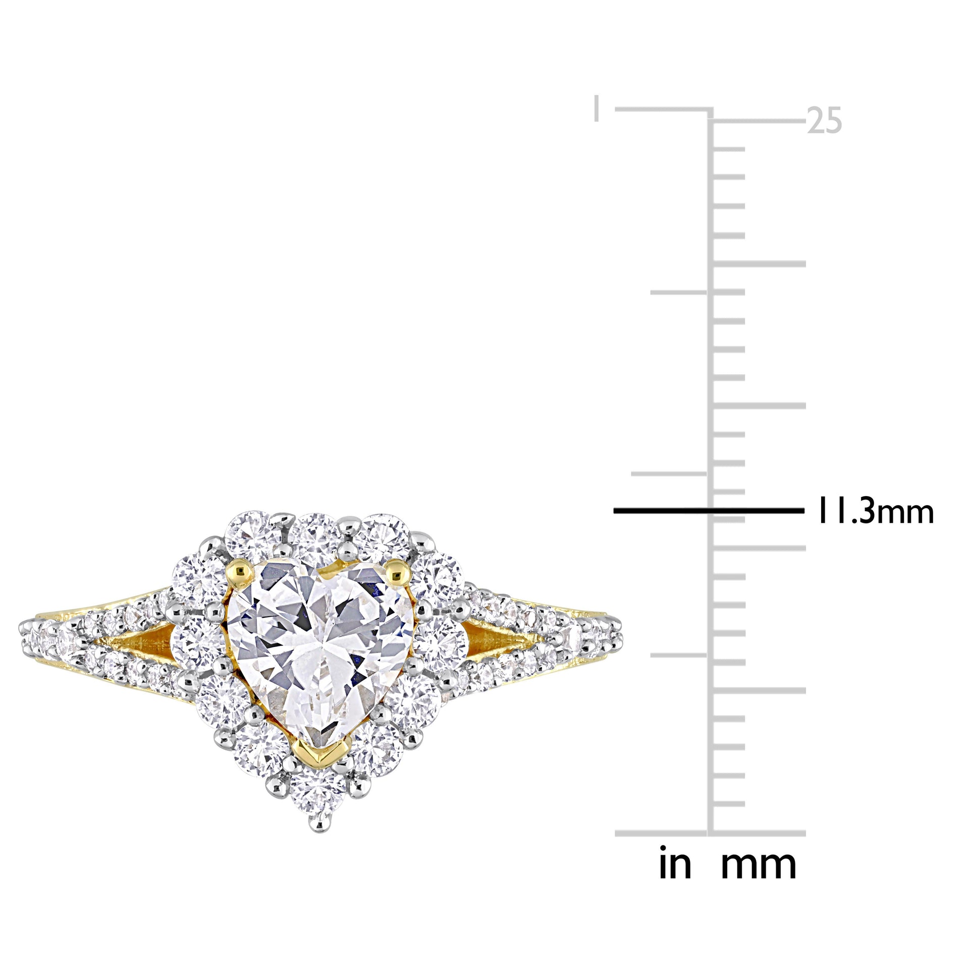 2 2/5 CT TGW Created White Sapphire Halo Heart Split Shank Ring in Yellow Plated Sterling Silver