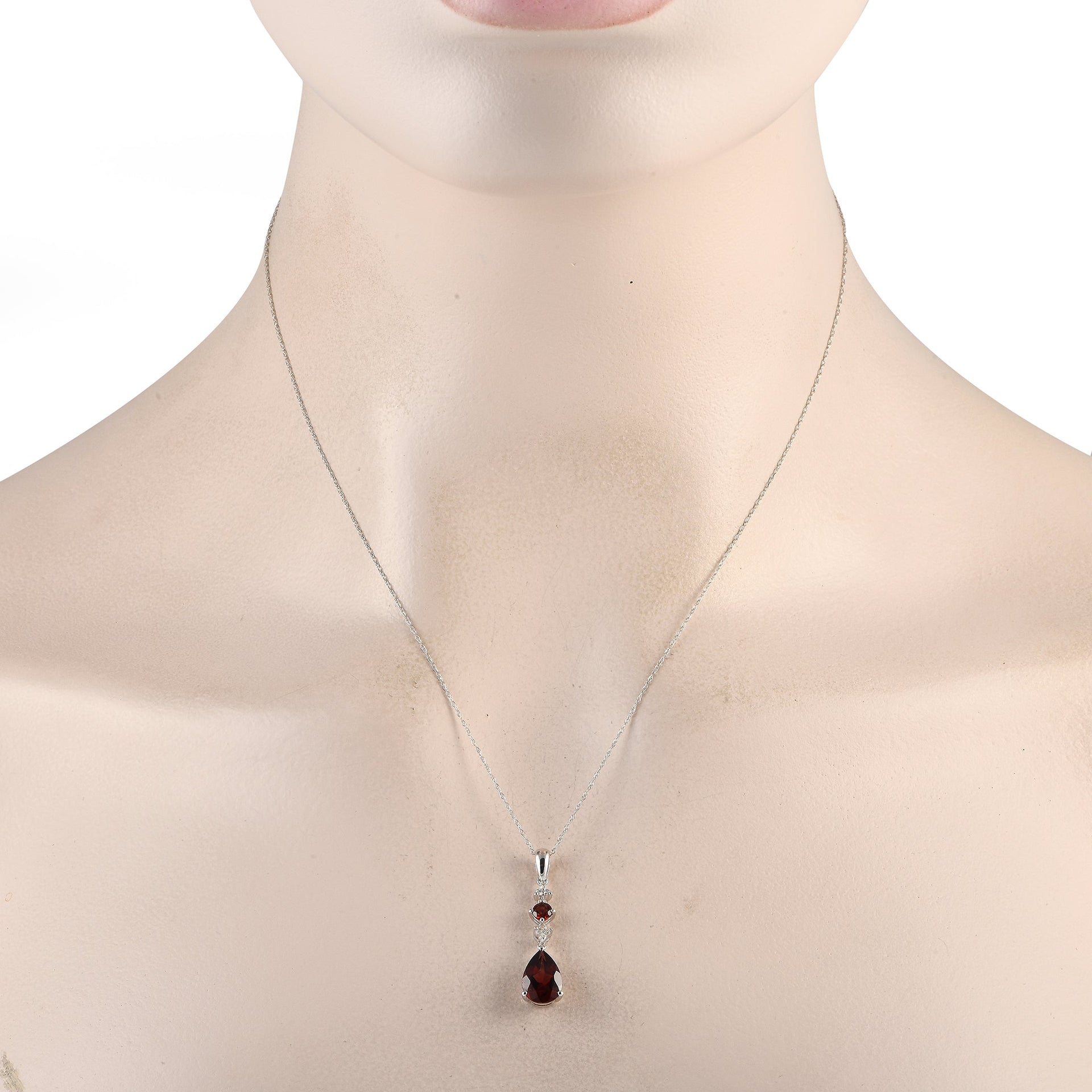 LB Exclusive 14K White Gold 0.05ct Diamond and Garnet Pendant Necklace PD4-16247WGA
