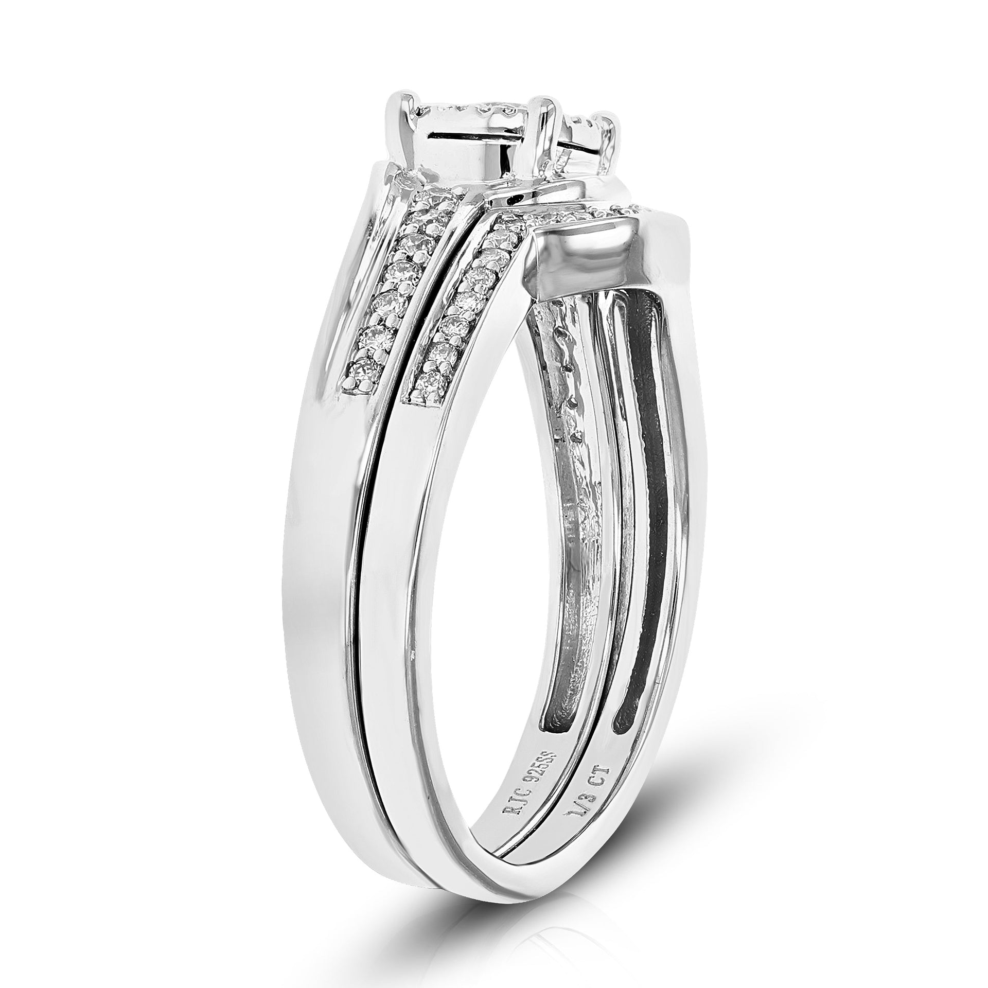 1/3 cttw Round Lab Grown Diamond Wedding Engagement Ring Bridal Set .925 Sterling Silver Prong Set