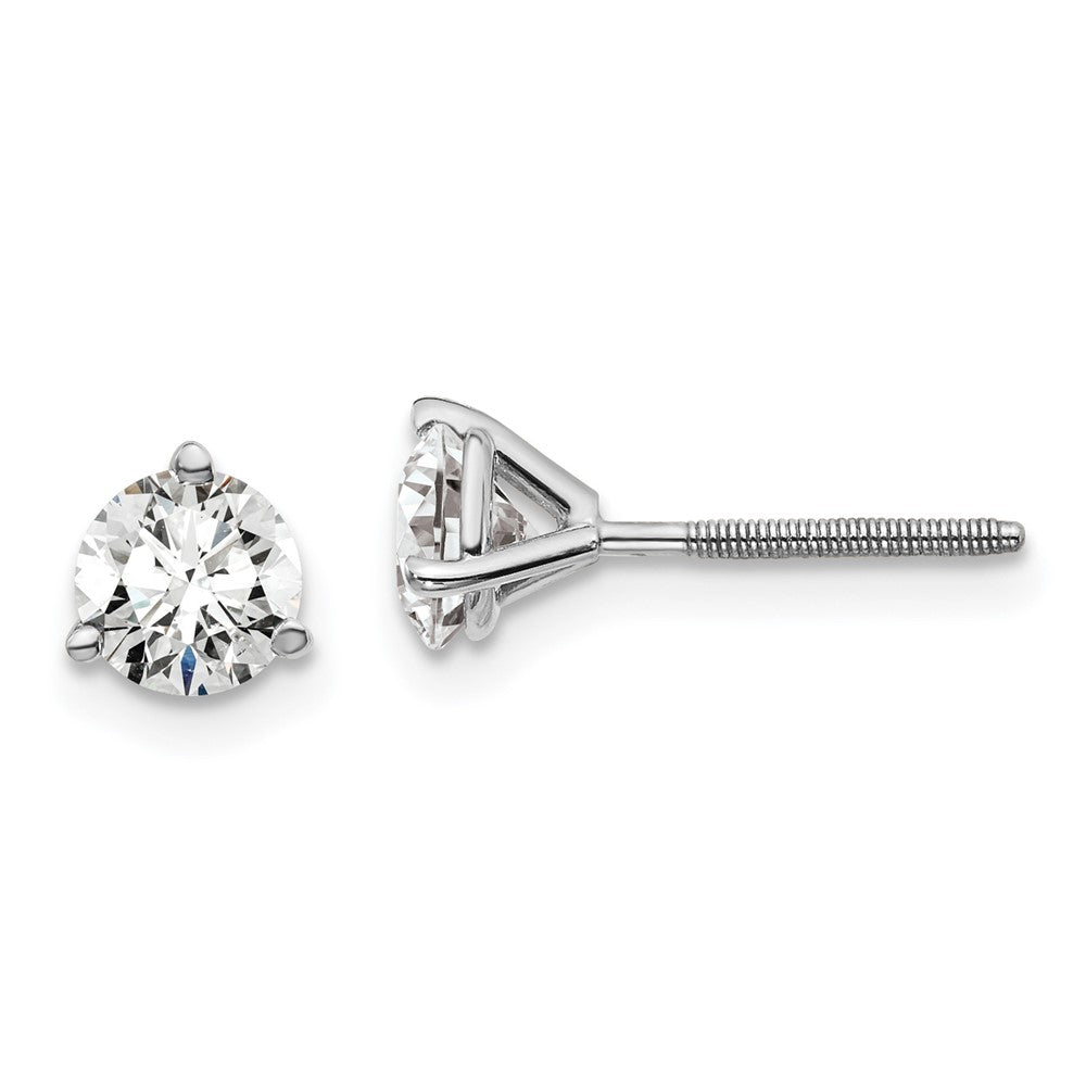 14k White Gold 1 CT Round Lab Grown Diamond Stud Earrings Screw Back VS Clarity D-E Color