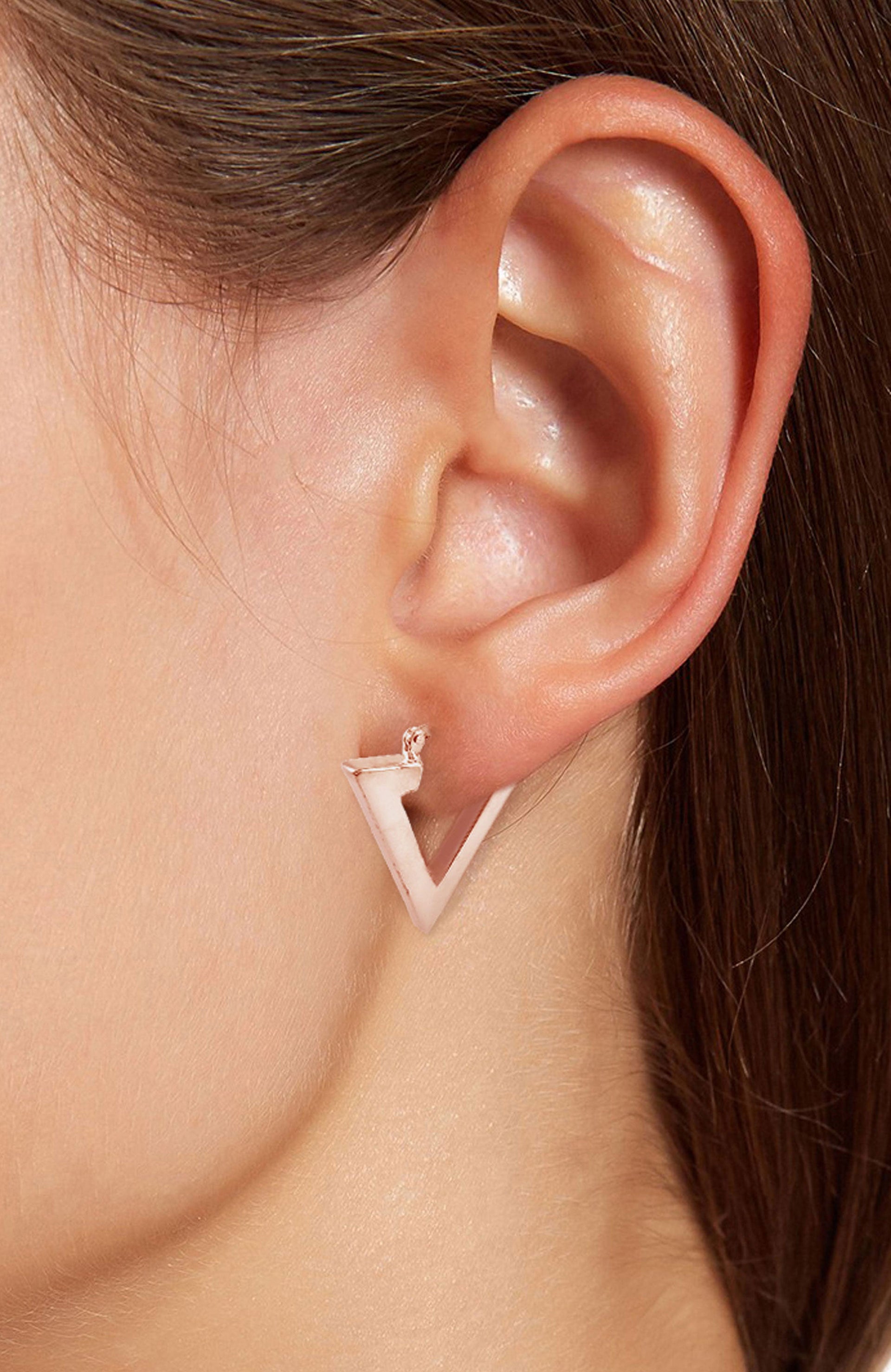 18K Rose Gold Linear 'V' 1' Earrings