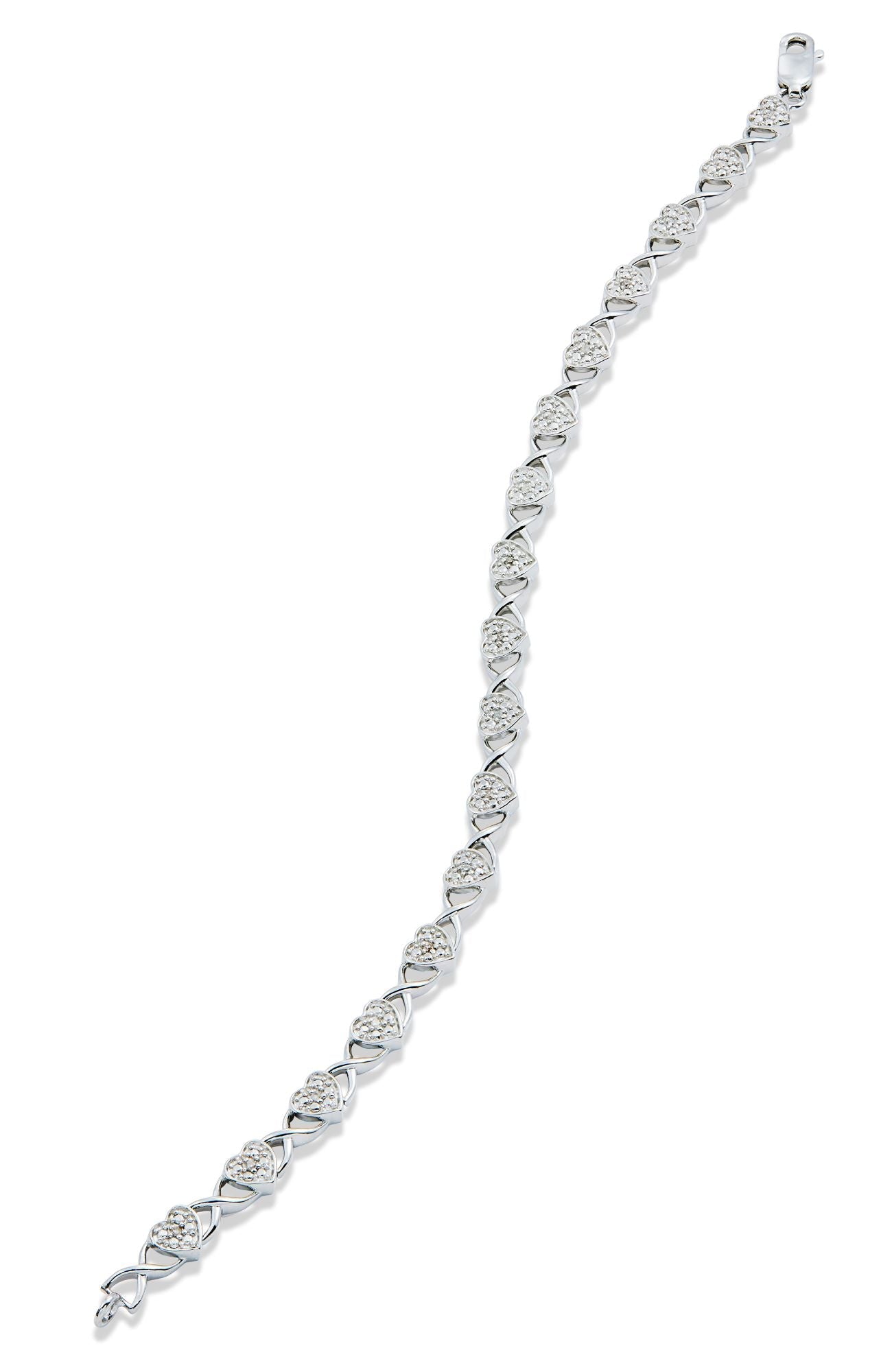 Sterling Silver White Dia Heart Bracelet