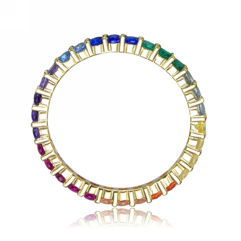 Sterling Silver 14k Yellow Gold Plating with Multi Cubic Zirconia Eternity Ring