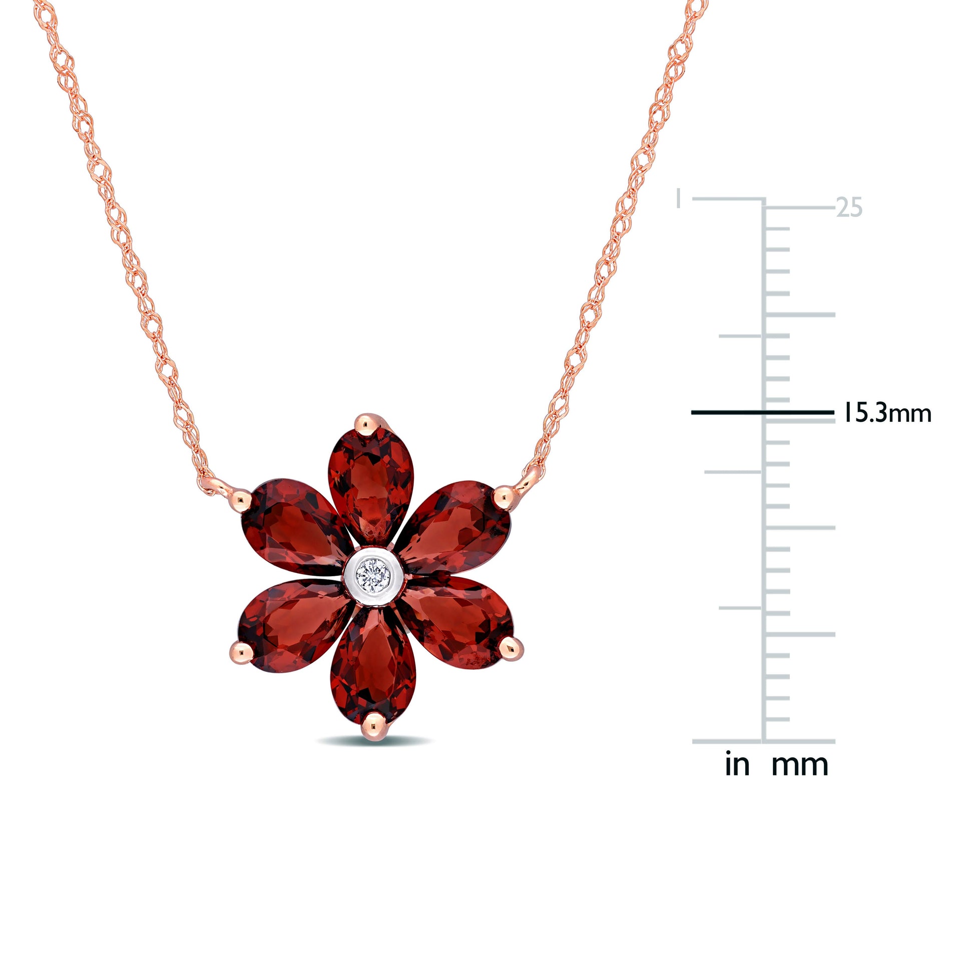 3 CT TGW Garnet and Diamond Accent Floral Pendant with Chain in 10k Rose Gold