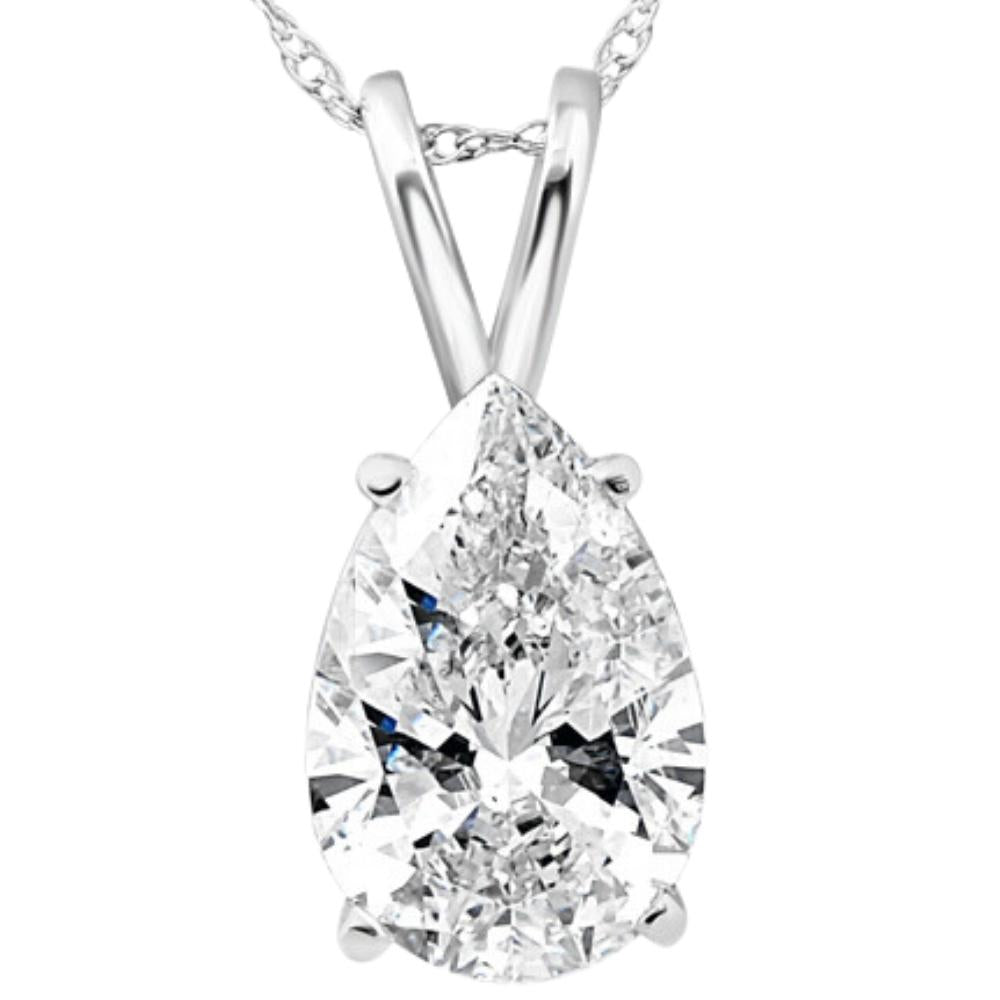 Certified 2 Ct Pear Shape Lab Grown Diamond Pendant 14k White Gold Necklace