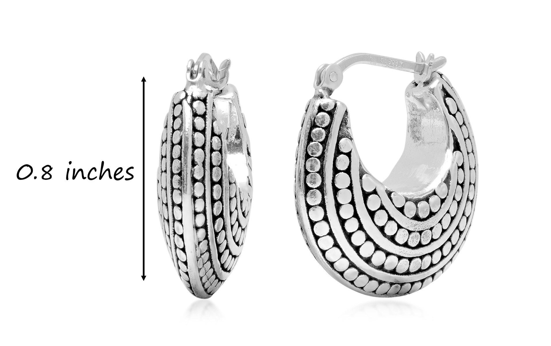 Sterling Silver Balinese Inspired Click Top Round Hoop Earrings (0.85 inches)