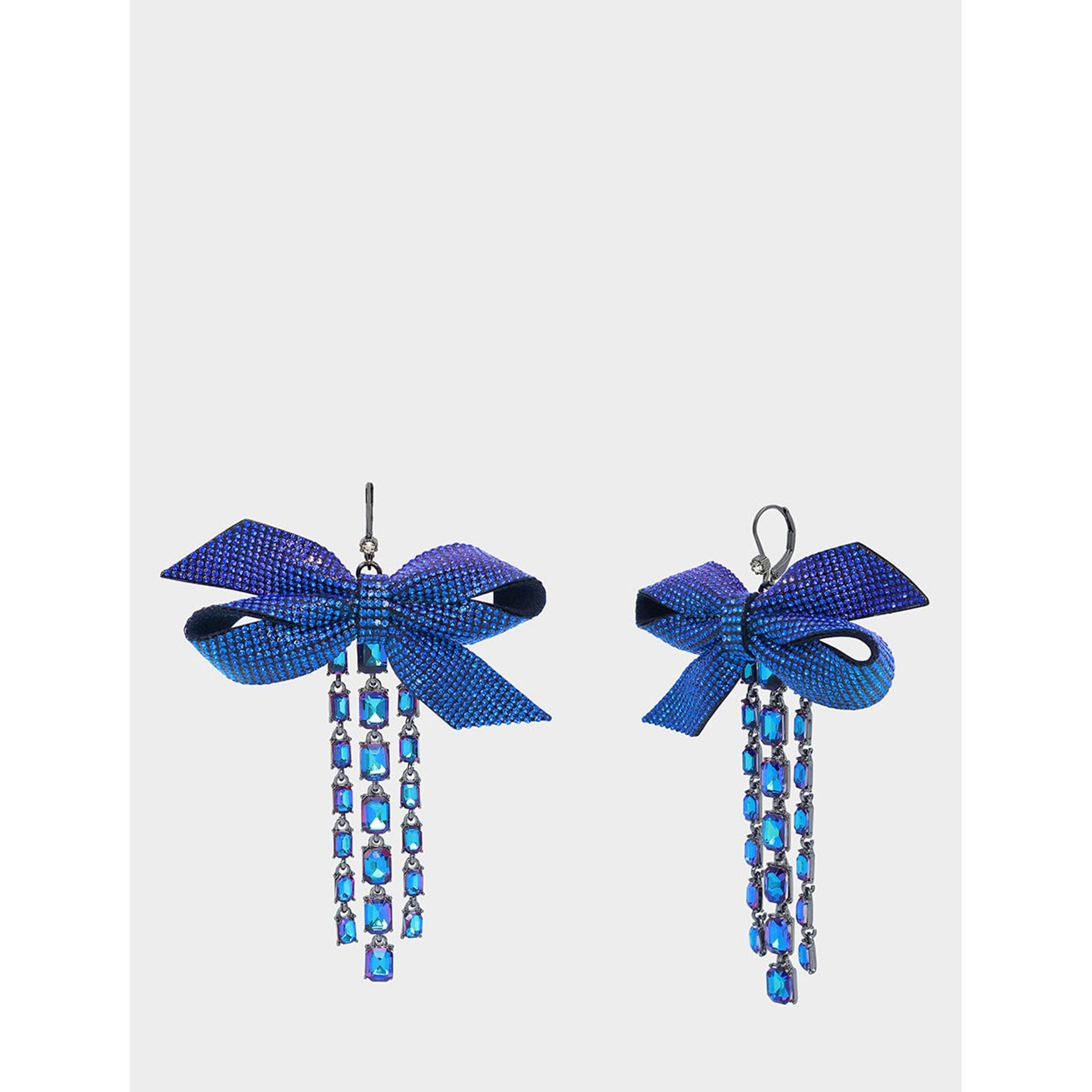 Blue Bows Stone Bow Drop Earrings Blue