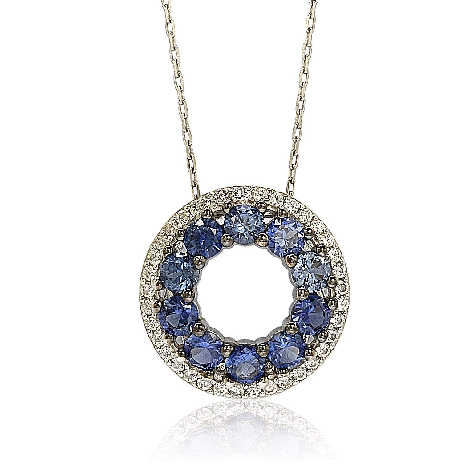 Suzy Levian Sterling Silver Blue and White Sapphire & Diamond Accent Double Circle Eternity Pendant