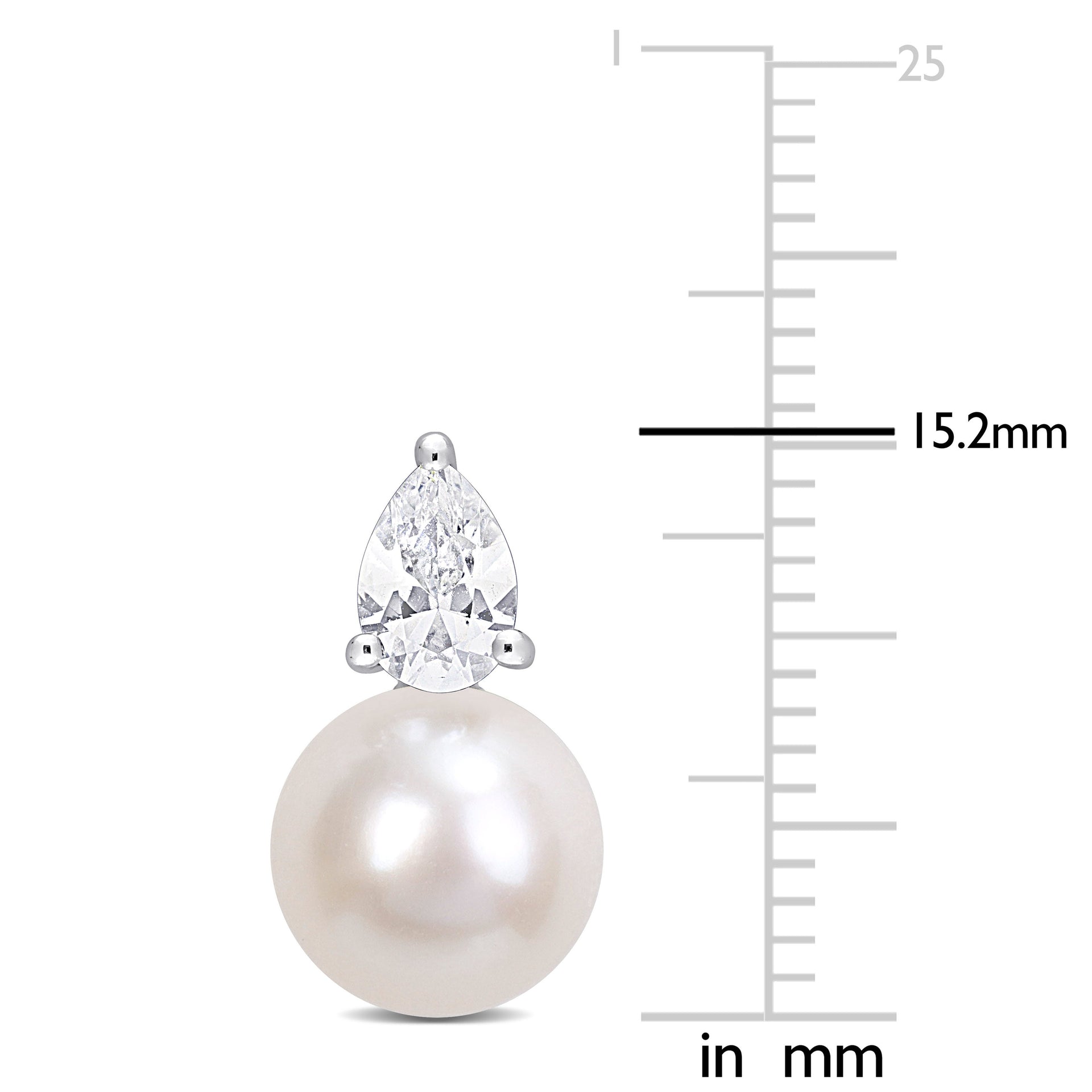 8.5-9 MM White Freshwater Cultured Pearl and 1 1/3 CT TGW Created White Sapphire Stud Earrings in Sterling Silver