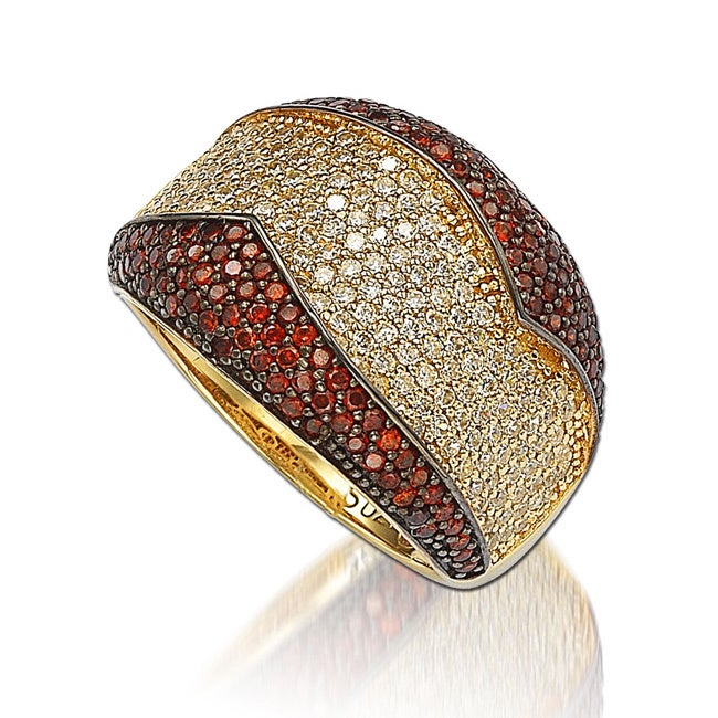 Suzy Levian Gold plated Sterling Silver Red and White Cubic Zirconia Anniversary Ring