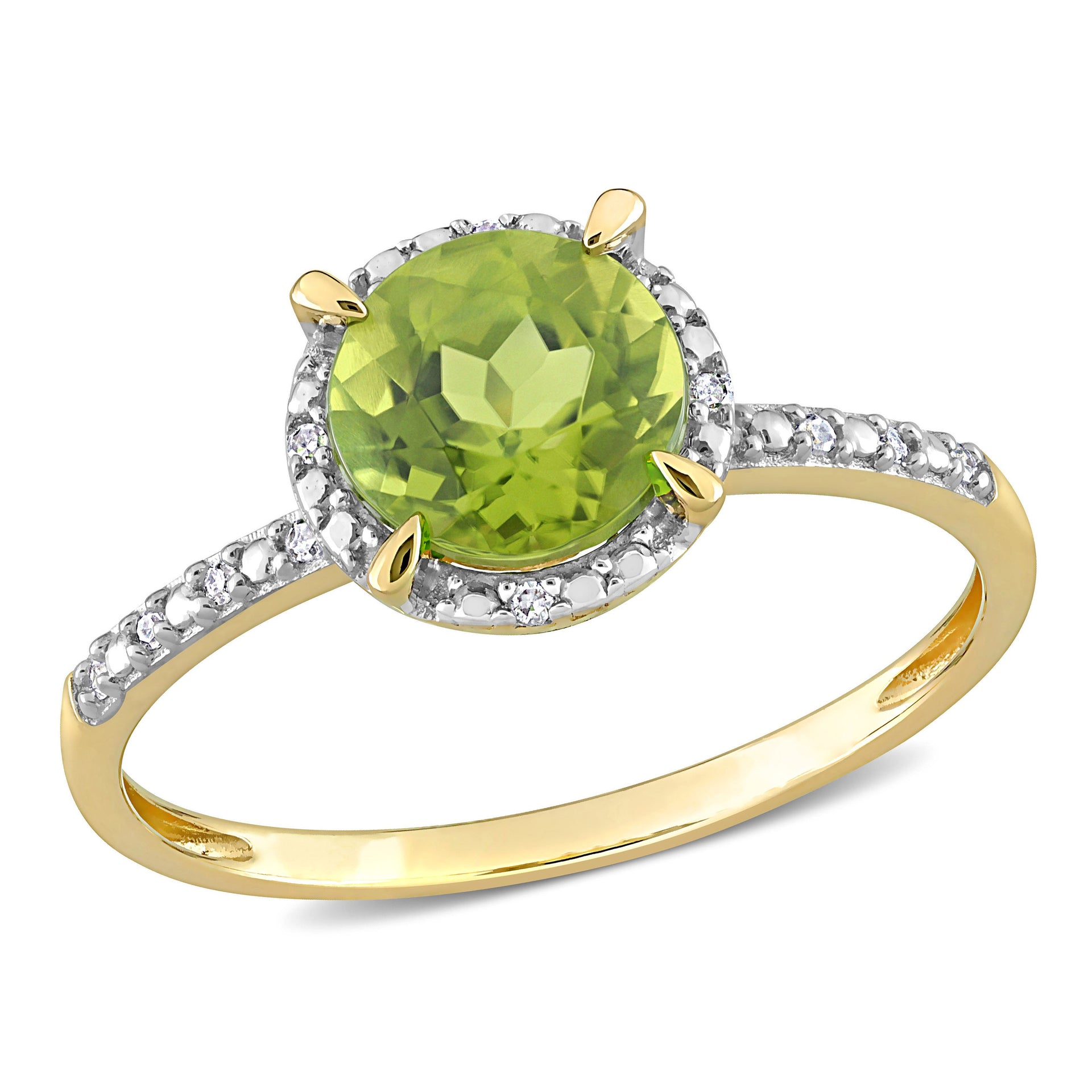Mimi & Max 1 1/2ct TGW Peridot Halo Ring with Diamond accents in 10k Yellow Gold
