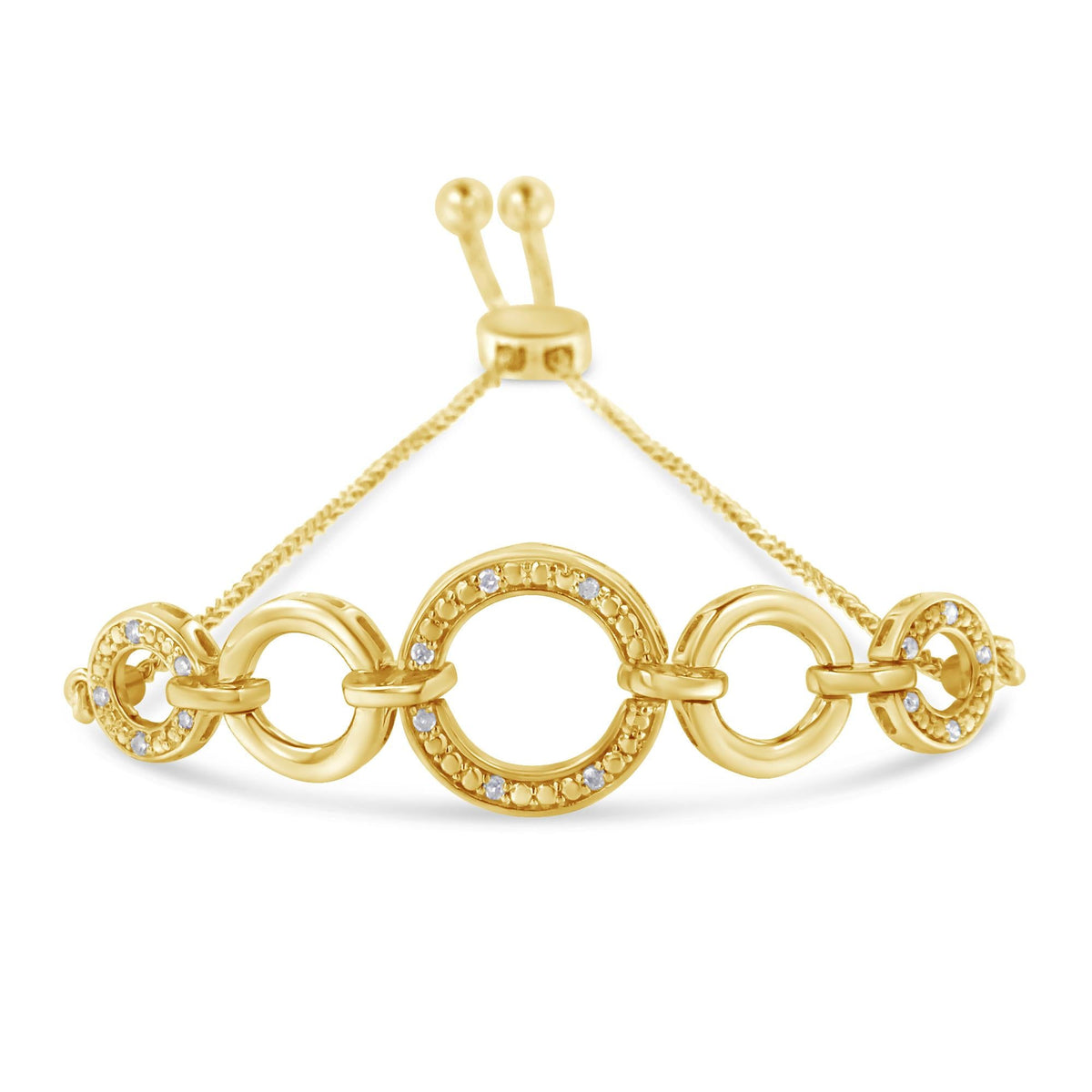 14K Yellow Gold Plated .925 Sterling Silver 1/10 Cttw Diamond Infinity Loop Adjustable Bolo Tennis Bracelet
