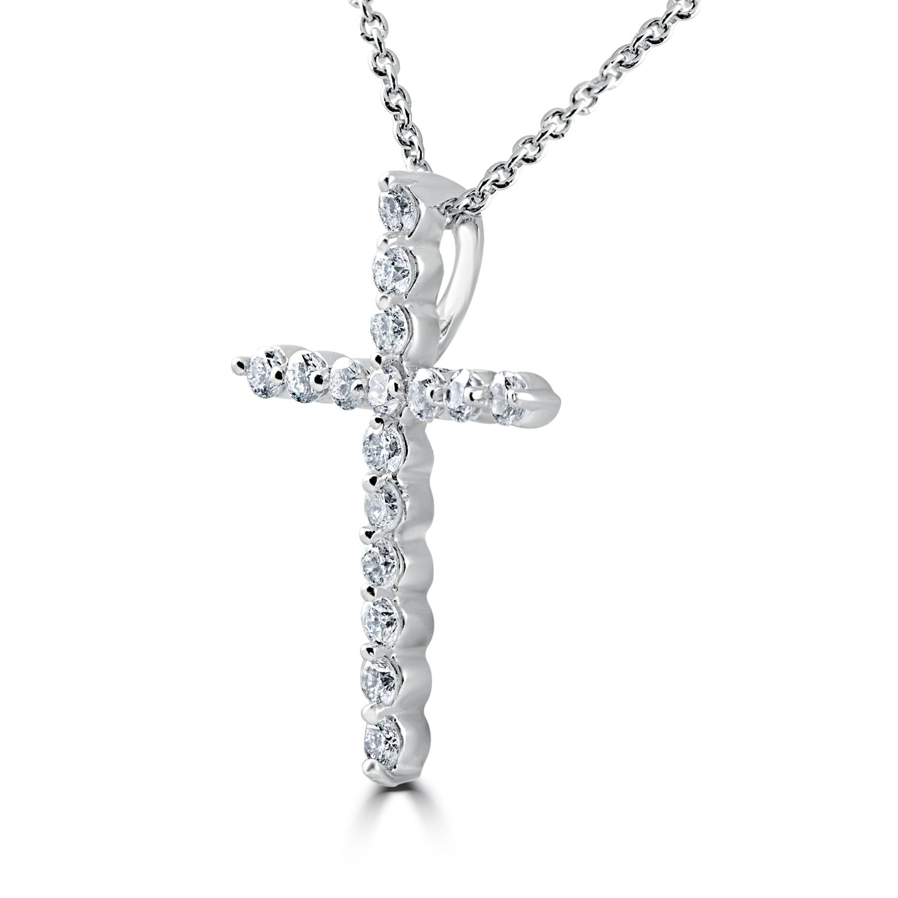 3/8 ct Real Diamond Cross Pendant 14k White Gold Necklace