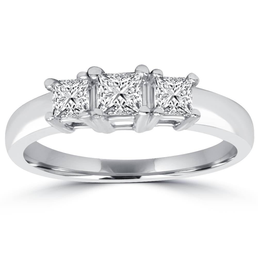 1ct Three Stone Diamond Ring 14K White Gold