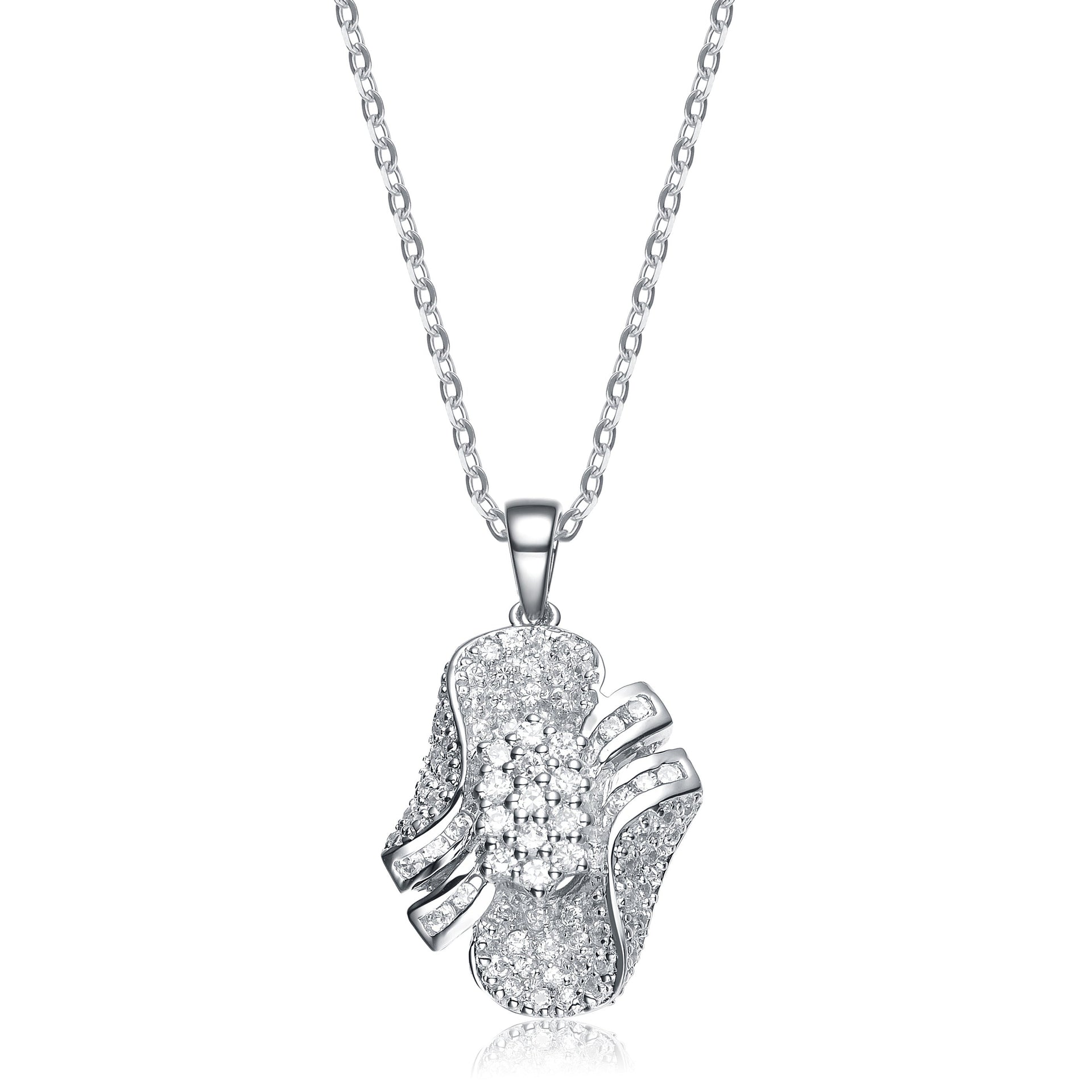 Sterling Silver White Cubic Zirconia Flowing Design Pendant