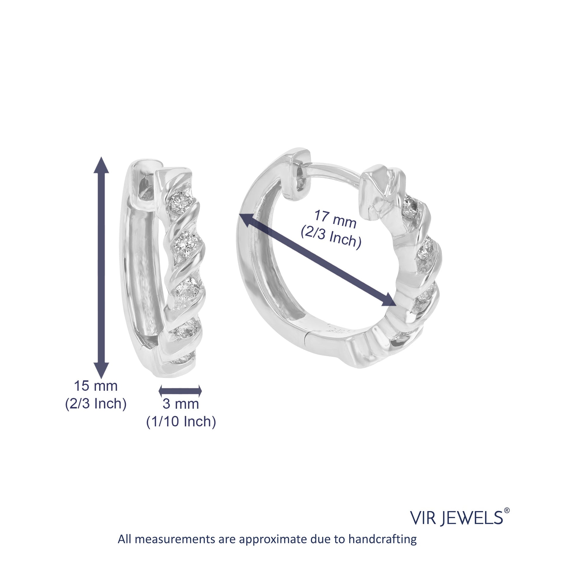 1/4 cttw Round Lab Grown Diamond Hoop Earrings .925 Sterling Silver Channel Set 2/3 Inch