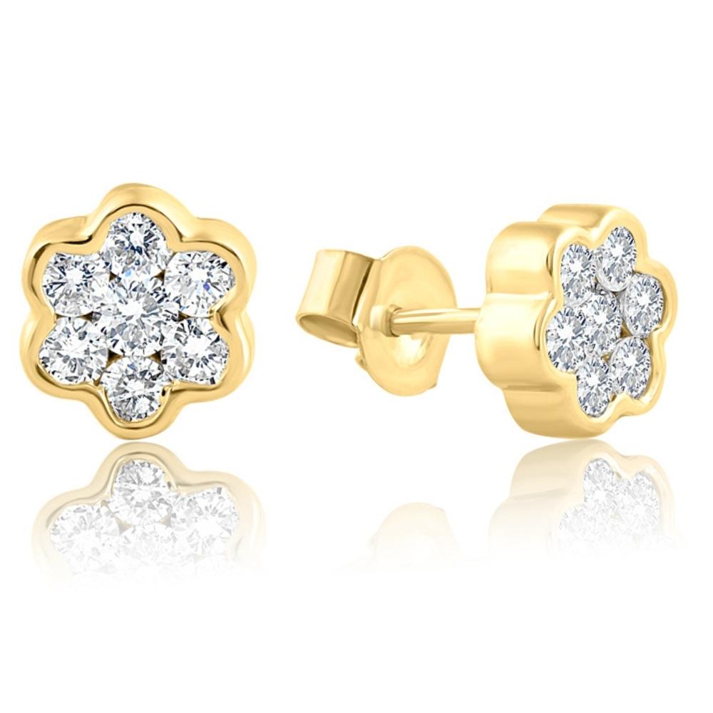 1Ct Diamond Floral Shape Studs Lab Grown Earrings White or Yellow Gold