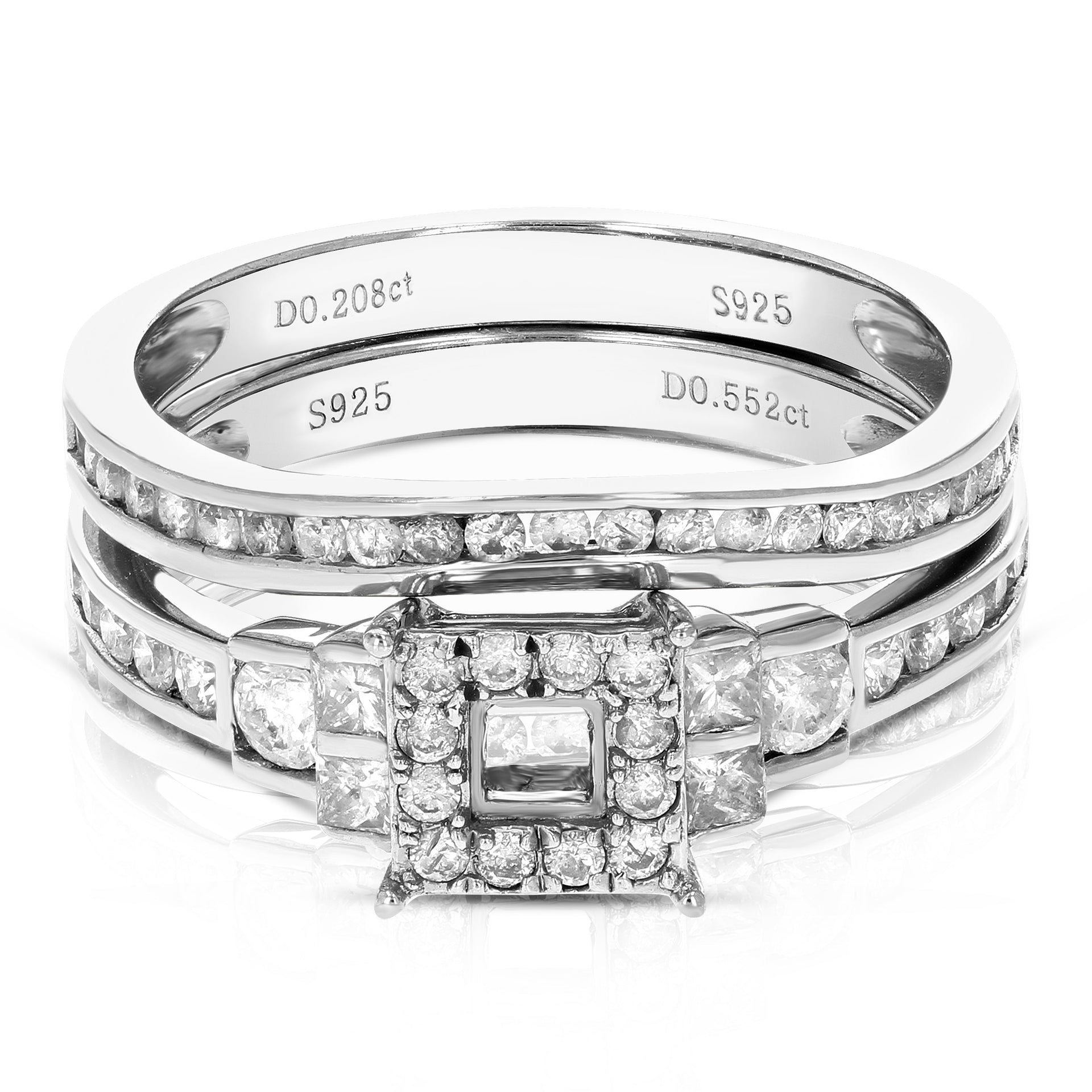 3/4 cttw Diamond Semi Mount Bridal Set with Princess Center Silver