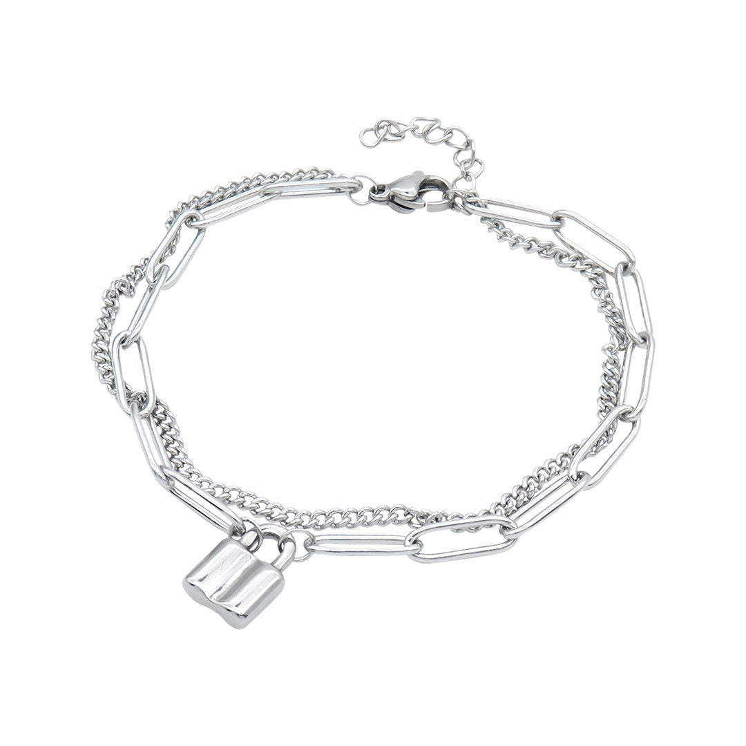 Adornia Padlock Mixed Chain Bracelet silver